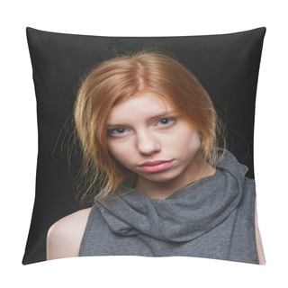 Personality  Young Girl With Long Red Hair On A Black Background Pillow Covers