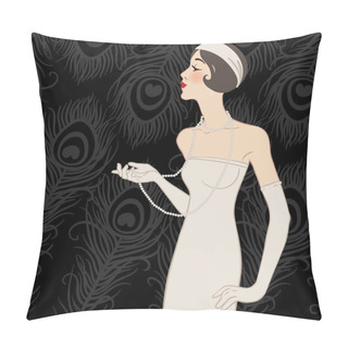 Personality  Flapper Girl: Retro Party Invitation Design (black) Pillow Covers