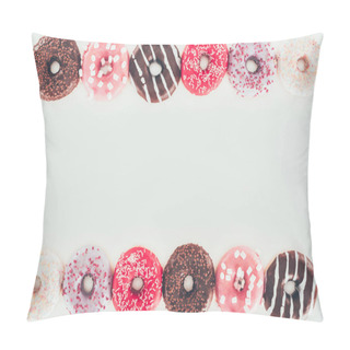 Personality  Top View Of Frame Made Of Various Glazed Doughnuts Pillow Covers