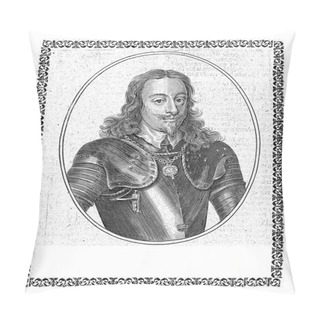 Personality  Portrait Of Charles I, King Of England, Cornelis Danckerts (I), After Anthony Van Dyck, 1613 - 1656 Portrait Of Charles I King Of England, Chestpiece Dressed In Armor In Oval Frame. Pillow Covers