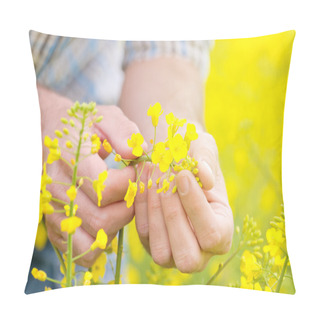 Personality  Farmer Standing In Oilseed Rapeseed Cultivated Agricultural Fiel Pillow Covers