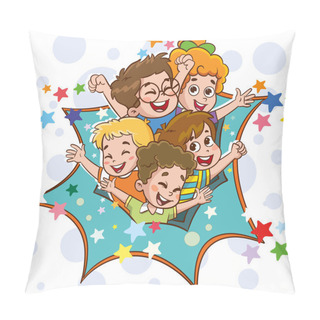 Personality  Vector Illustration.Children Look Through A Torn Paper Hole. Funny Cartoon Character. Pillow Covers