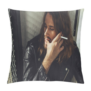 Personality  Stylish Long Haired Man With Cigarette Pillow Covers