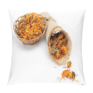 Personality  Herbs. Dried Calendula Or Pot Marigold Flowers Isolated On White Pillow Covers