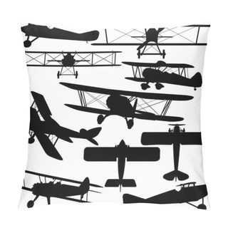 Personality  Silhouettes Of Old Aeroplane - Contours Of Biplanes Pillow Covers