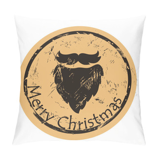 Personality  Santa's Beard Logo On Craft Paper Background Vector Round Shabby Emblem Design. Beard Silhouette, Old Retro Style. Mail Stamp Isolated. Round Seal Imitation. Vintage Grunge Icon Stamp. Christmas Theme Pillow Covers