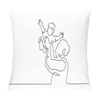 Personality  Continuous One Line Drawing. Grandfather Tosses Grand Son. Pillow Covers