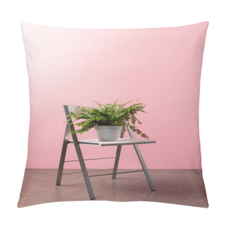 Personality  Foldable Chair With Fern Pot In Front Of Pink Wall Pillow Covers