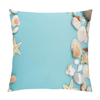 Personality  Frame Of Shells Of Various Kinds On A Blue Background Pillow Covers
