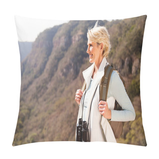 Personality  Woman On Mountain With Binoculars Pillow Covers