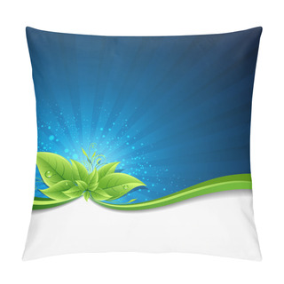 Personality  Green Leaves Ecology On Lighting Blue Background Pillow Covers