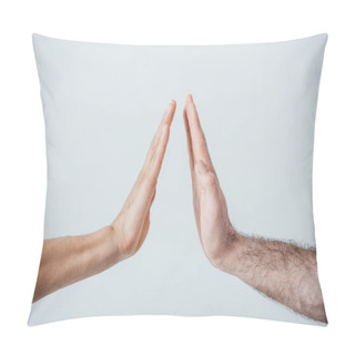 Personality  Cropped View Of Men Doing High Five Isolated On Grey Pillow Covers