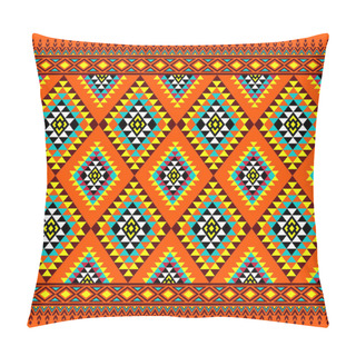 Personality  Yellow Brown Symmetry Geometric Triangle Ethnic Seamless Pattern Design On Orange Background. Eastern Embroidery Rhomboid Style Pillow Covers
