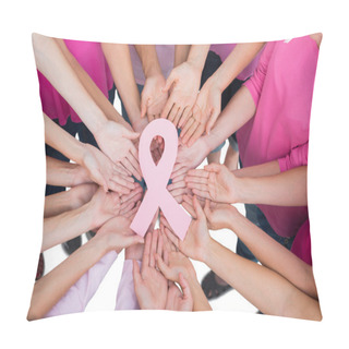 Personality  Hands Joined In Circle Holding Breast Cancer Struggle Symbol Pillow Covers