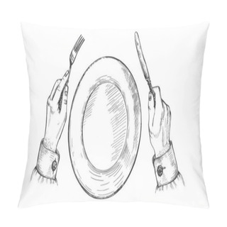 Personality  Hands Holds Silver Fork And Knife Pillow Covers