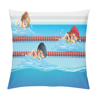 Personality  Swimmers Racing In The Pool Pillow Covers