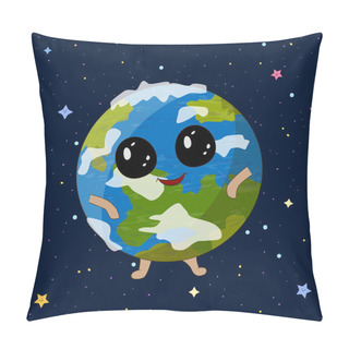 Personality  Cartoon Earth Planet On Space Background, Vector Illustration Pillow Covers