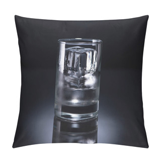 Personality  Transparent Glass With Ice Cube And Vodka On Black Background Pillow Covers