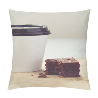 Personality  Take Away Coffee Cup And Chocolate Brownie In Muted Tones Pillow Covers
