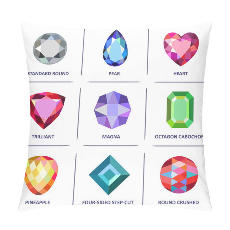 Personality  Low Poly Popular Colored Gems Cuts Infographics Pillow Covers