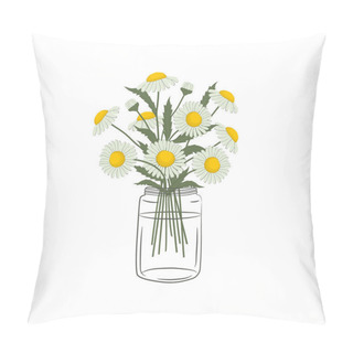 Personality  Daisies In A Glass Jar. Daisy Flowers With Leaves. Summer Flowers. Floral Composition. Vector Illustration On A White Background Pillow Covers