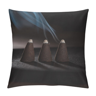 Personality  Three Burning Incense Sticks With Blue Smoke On Black Pillow Covers