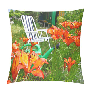 Personality Folding Chair On A Background Lilies Pillow Covers