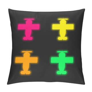 Personality  Airplane With One Helix Four Color Glowing Neon Vector Icon Pillow Covers