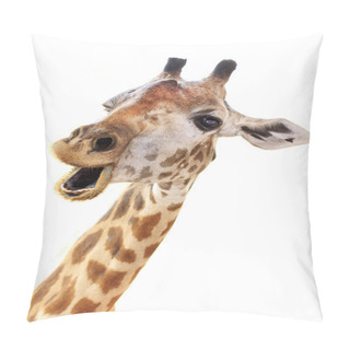 Personality  Giraffe Head Face Look Funny Isolated On White Background Pillow Covers