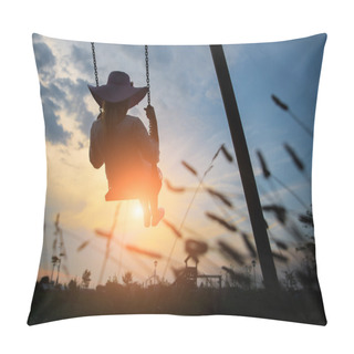 Personality  Woman Playing On A Swing At Sunset Pillow Covers
