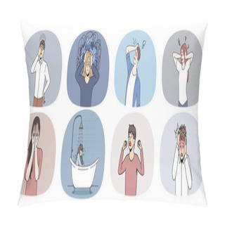 Personality  Collection Of Depressed Young People Feel Despair Suffer From Mental Psychological Problem. Set Of Unhappy Men And Women Suffer From Depression Or Nervous Breakdown. Vector Illustration.  Pillow Covers
