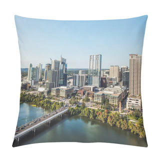 Personality  Aerial Of Auston Texas From The Congress Avenue Bridge Next To The Statesmans Bat Observation Center... Pillow Covers
