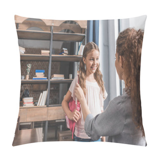 Personality  Mother Preparing Daughter For School Pillow Covers