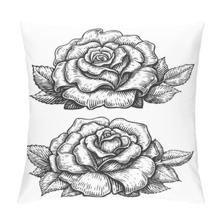 Personality  Rose Bud With Leaves. Hand Drawn Flower In Vintage Engraving Style. Floral Pattern Pillow Covers