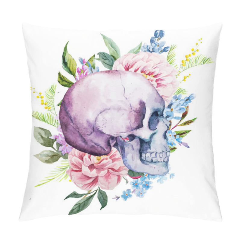 Personality  Watercolor skull with flowers pillow covers