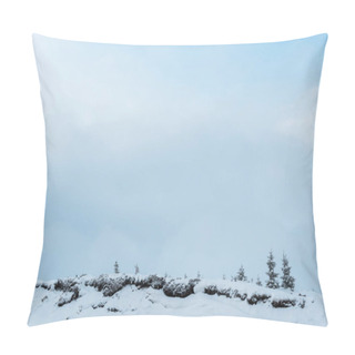 Personality  Scenic View Of Snowy Hill With Pine Trees And White Fluffy Clouds Pillow Covers