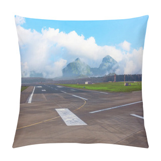 Personality  Crossroads Of The Runway At The Airport Against The Backdrop Of Mountains Covered With Clouds Pillow Covers