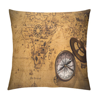 Personality  Old Vintage Navigation Equipment On Old World Map. Pillow Covers
