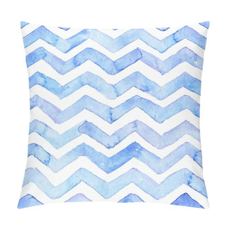 Personality  Blue Watercolor Seamless Pattern With Blue Zigzag Stripes, Hand Drawn With Imperfections And Water Splashes. Square Weave Design, Hand Drawn With Brush And Aqua Ink. Bright Colors On White Paper. Pillow Covers