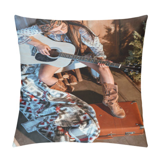 Personality  Hippie Girl Playing Acoustic Guitar  Pillow Covers