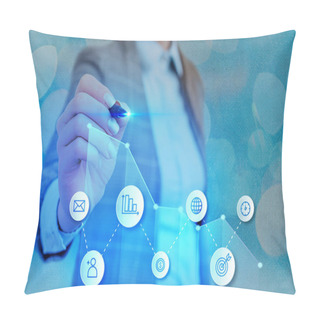 Personality  Illustration Line With Arrow Arrowhead Progressing Moving Upward Denoting Certain Points Showing Significance. Symbol Digital Chart Going Up Representing Success Profit Revenue. Pillow Covers