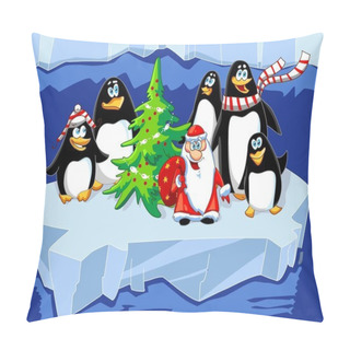 Personality  Santa With Penguins Pillow Covers