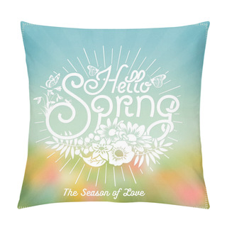 Personality  Hello Spring Background With Flowers Pillow Covers