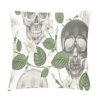Personality  Seamless Pattern With Flowers And Skulls. Pillow Covers
