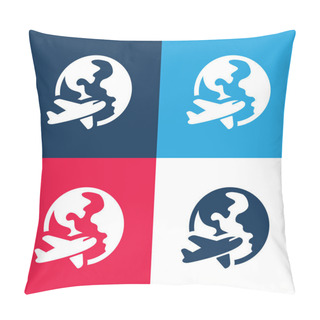 Personality  Airplane Around Earth Blue And Red Four Color Minimal Icon Set Pillow Covers