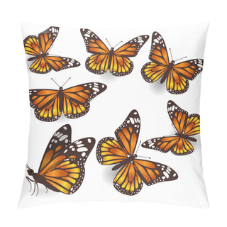 Personality  Vector Orange Tropical Flying Butterflies Illustration Set Pillow Covers