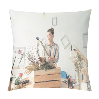 Personality  Florist With Flowers At Workplace Pillow Covers