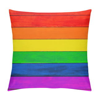 Personality  Trims In Rainbow Colors. Colorful Wooden Background. Gay Flag. Pillow Covers