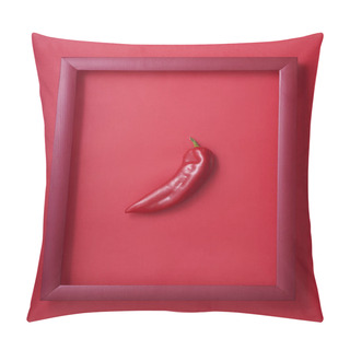 Personality  Whole Red Pepper In Wooden Picture Frame On Red Background Pillow Covers