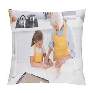 Personality  High Angle View Of Girl And Grandmother Preparing Cookie Near Baking Sheet  Pillow Covers